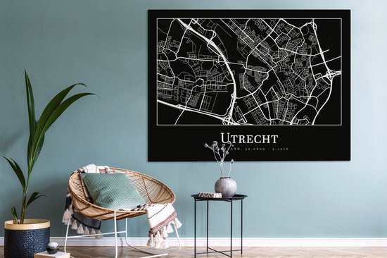 Toile Peinture Plan d'Etage - Plan de la Ville - Utrecht - Carte - 160x120 cm - Décoration murale XXL