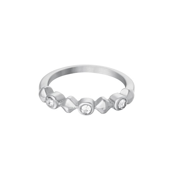 Stainless steel ring with zircon details - Yehwang - Ring - Maat 18 - Zilver