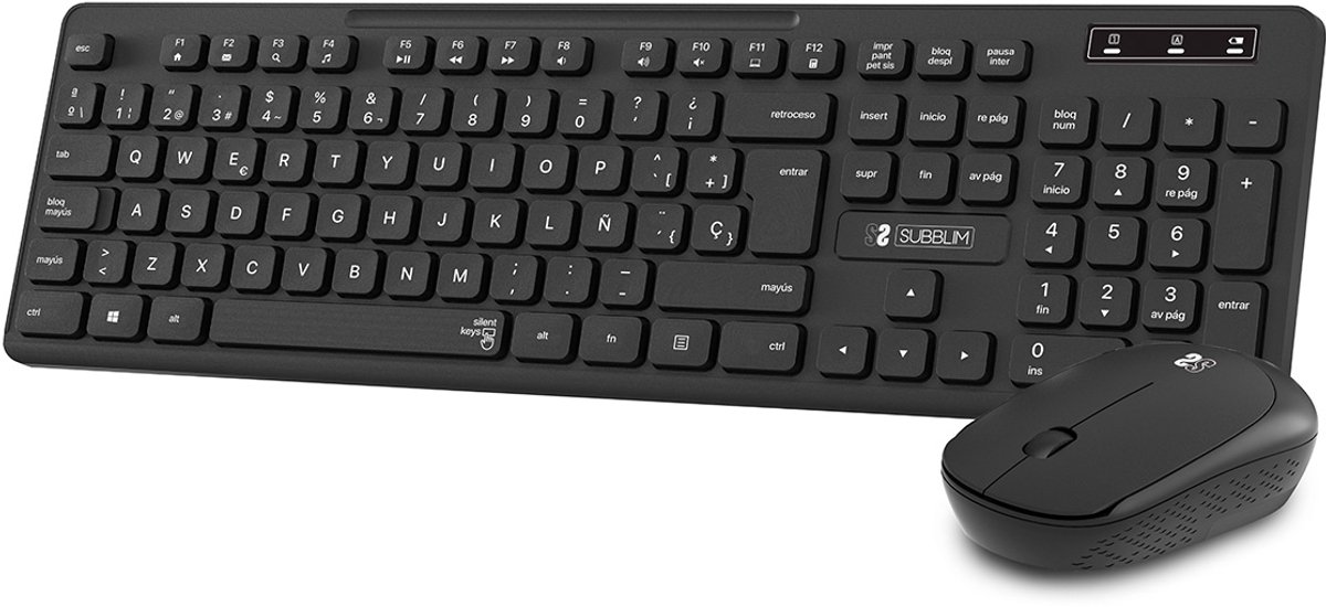 Keyboard and Wireless Mouse Subblim Teclado Ergonómico y ratón Combo Business Slim Silencioso Inalámbrico 2.4G