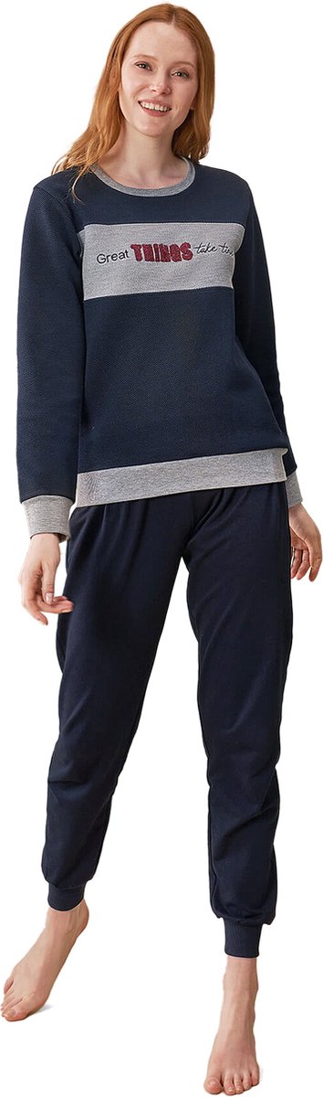 Feyza - Dames Pyjama Set, Lange Mouwen, Donkerblauw - S