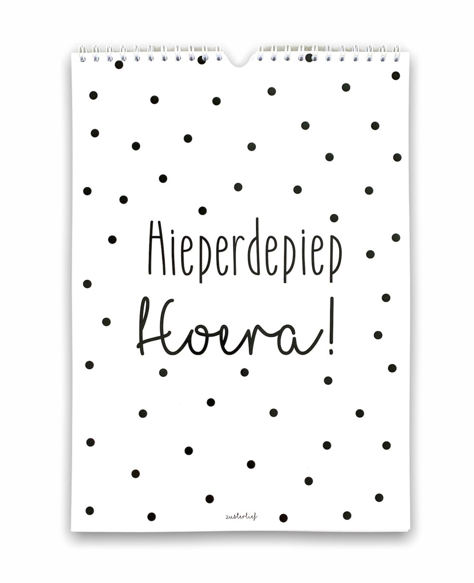 Verjaardagskalender - Hieperdepiep Hoera - Zwart/Wit - A4 - Ringband - Zusterlief