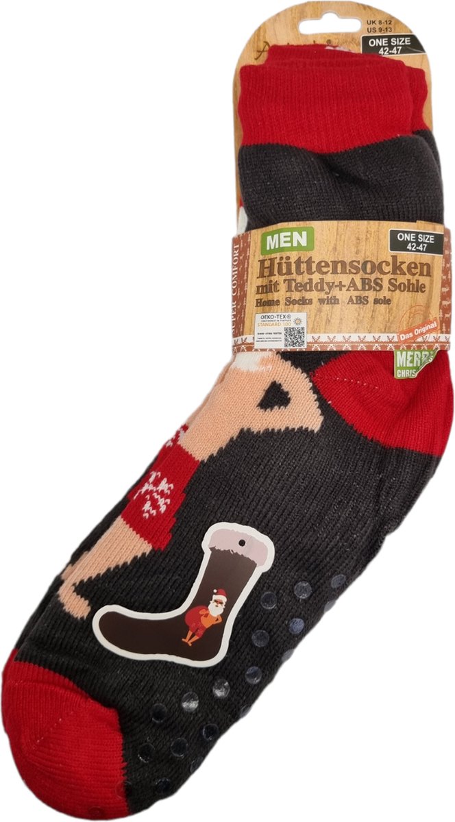 Antonio Heren Huissokken - Huissokken Kerst Rood - Antislip ABS - One Size (42-47) - Warme Sokken - Kerstcadeau voor mannen