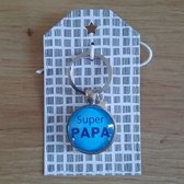 Sleutelhanger met teksthanger Super Papa aqua