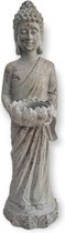 Boeddha - Beeld - Waxinelichthouder - Polyester - Grijs - 32 cm hoog