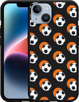 Geschikt voor Apple iPhone 14 Hoesje Zwart Soccer Ball Orange Shadow - Designed by Cazy