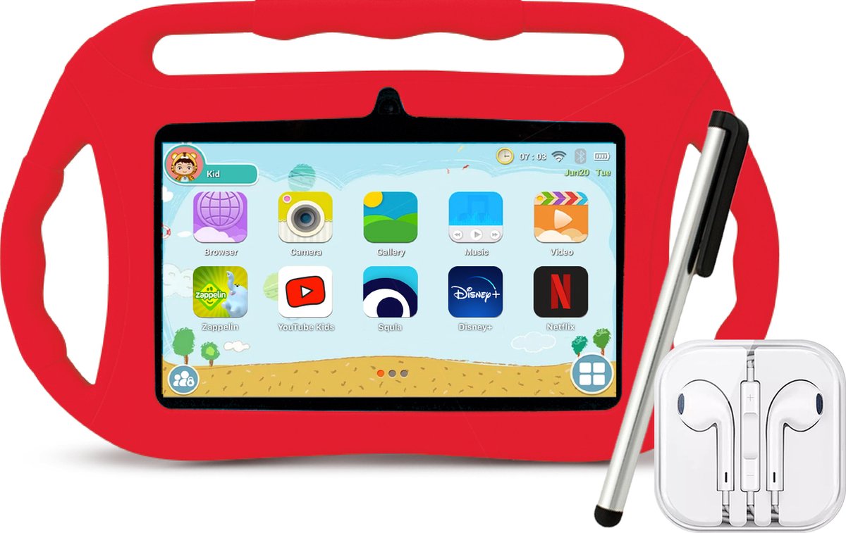 AyeKids Kindertablet - 32GB Opslag - Ouder Control App - Incl. Touchscreen Pen, Beschermhoes, Oortjes & Screenprotector - Tablet Kinderen - Rood