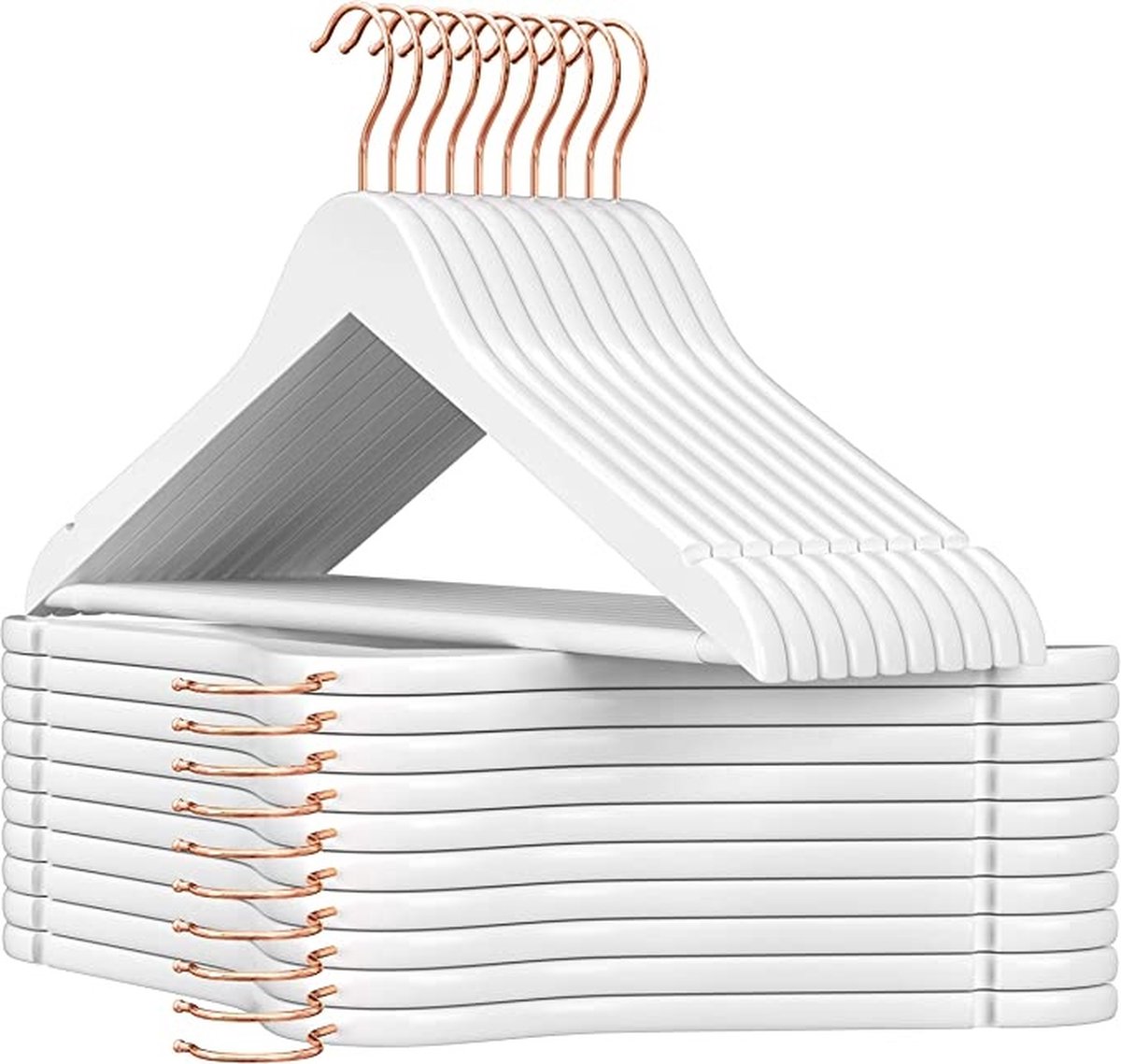 Parya Home Massief Houten Hangers - Set van 20 - voor Pakken, Overhemden Wit / Rose Goud