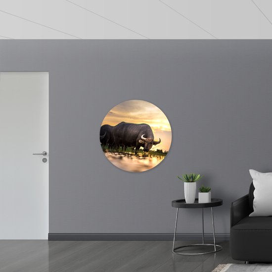 WallClassics - Dibond Wall Circle - Bull in the Wild - 90x90 cm Photo sur Aluminium Wall Circle (avec système d'accrochage)