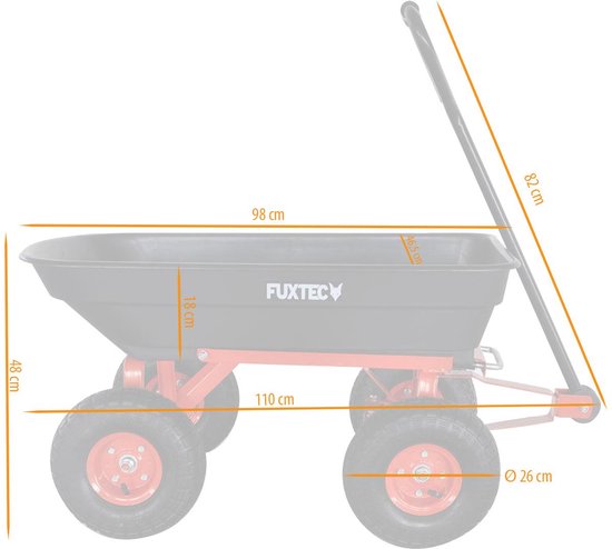 Tuinwagen Met Kiepfunctie – 75 Liter Inhoud, Laadvermogen 240 Kg, Luchtwielen En Beweegbare Handgreep Voor Elke Lengte