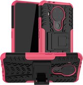 Voor Nokia 3.4 Tyre Texture Shockproof TPU + PC beschermhoes met houder (roze)