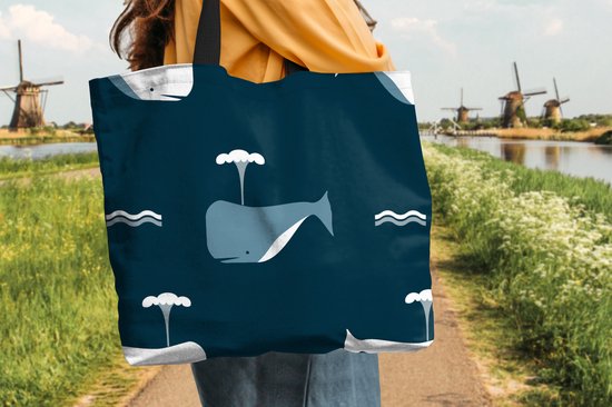 MuchoWow® Sac bandoulière - Sac de plage - Big Shopper - Sac shopping - Motifs - Baleine - Water - Bébé - Garçons - Enfants - Kids - 50x40 cm - Sac en coton