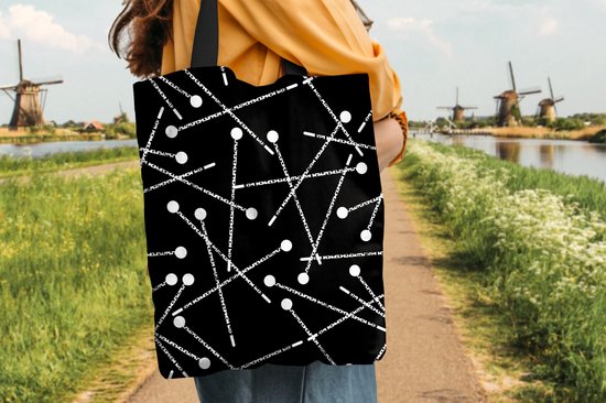 Sac Bandoulière - Sac De Plage - Motif Shopper - Épingles - Zwart Wit - 40x50 cm - Sac Coton
