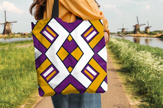 Sac à Bandoulière - Sac de Plage - Design Shopper - Ligne - Rétro - 40x40 cm - Sac en Coton