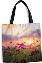 Sac Bandoulière - Sac Plage - Big Shopper - Cabas - Coucher de Soleil - Fleurs - Rose - Nature - Vert - 40x40 cm - Sac Coton