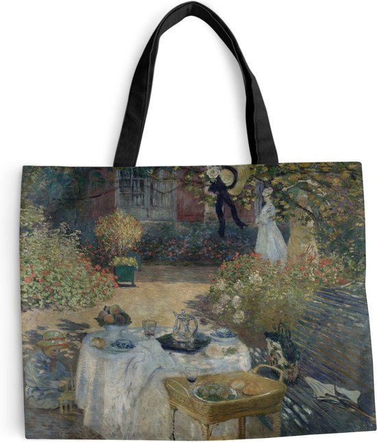 MuchoWow® Schoudertas - Strandtas - Big Shopper - Boodschappentas - Le déjeuner - Schilderij van Claude Monet - 50x40 cm - Katoenen tas