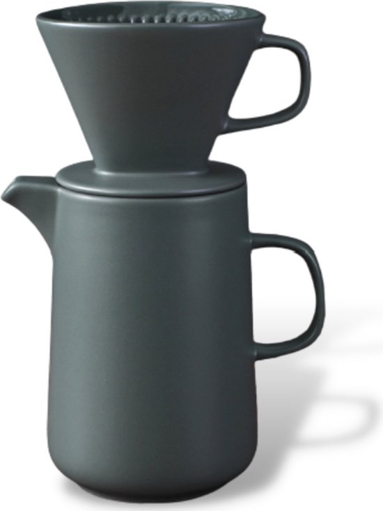 House of Husk™ - Slow Coffee - 0.6L - Koffiefilter - Coffeemaker - Koffiefilterhouder met Koffiekan en Deksel - Cafetière - Pour Over - Grijs Groen