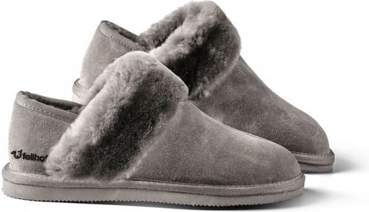 Warme met wol gevoerde leren Fellhof Komfort pantoffels dames grijs, maat 39