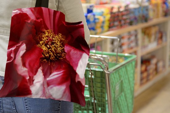 Sac bandoulière - Sac de plage - Shopper A pivoine rouge fanée - 45x45 cm - Sac coton