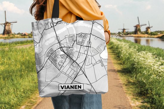 MuchoWow® Sac bandoulière - Sac de plage - Big Shopper - Sac shopping - Plan de la ville - Vianen - Grijs - Wit - 40x40 cm - Sac en coton