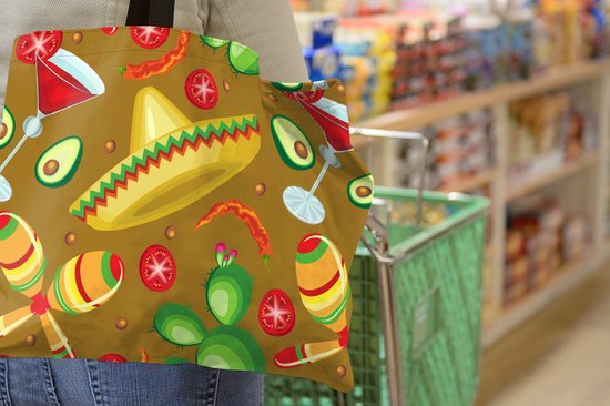 Sac bandoulière - Sac de plage - Shopper Mexico - Sombrero - Motifs - 50x40 cm - Sac en coton