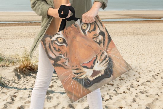 Sac bandoulière - Sac de plage - Shopper Tiger - Head - Oranje - 45x45 cm - Sac coton
