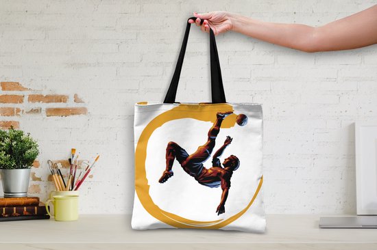 MuchoWow® Sac bandoulière - Sac de plage - Big Shopper - Sac shopping - Illustration d'un joueur de football faisant un coup de pied à vélo - Garçons - Filles - Enfants - 40x40 cm - Sac en coton