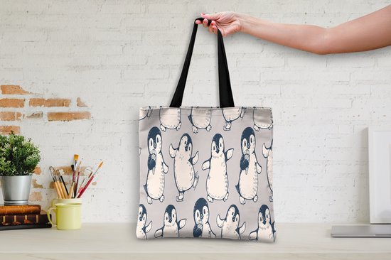 MuchoWow® Schoudertas - Strandtas - Big Shopper - Boodschappentas - Patronen - Pinguïn - IJs - 40x40 cm - Katoenen tas