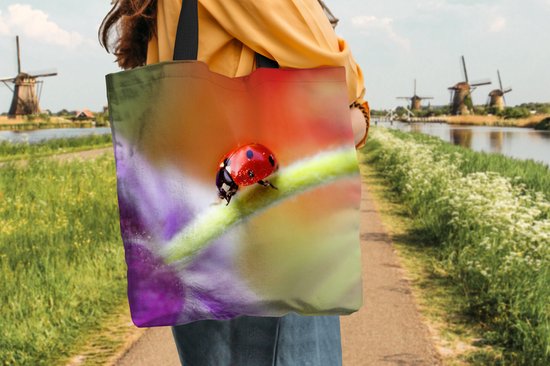 MuchoWow® Sac bandoulière - Sac de plage - Big Shopper - Sac shopping - Coccinelle sur une fleur violette - 45x45 cm - Sac en coton