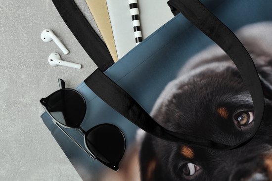 Sac à bandoulière - Sac de plage - Shopper Mignon chiot Rottweiler allongé sur le sol - 40x40 cm - Sac en coton