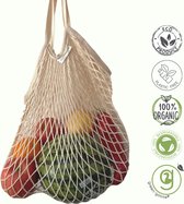 Ecotas – Herbruikbare Mesh Boodschappentas - Fruitzak en Groentezak – Organische Katoen – Duurzaam - Beige