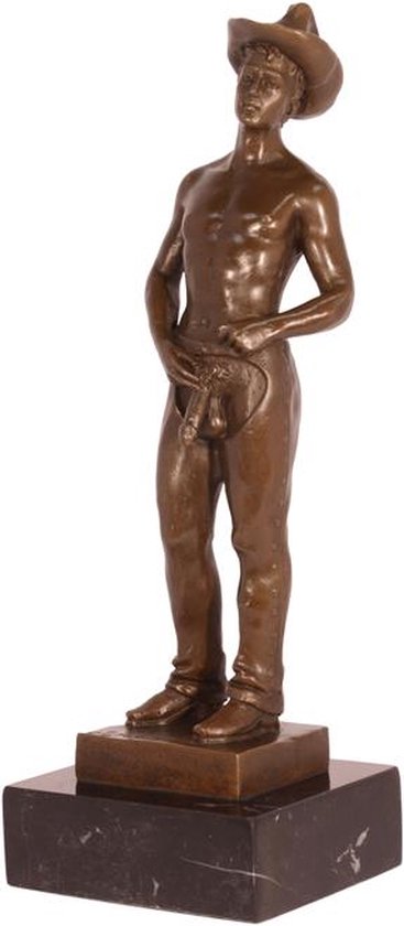 Bronzen beeld - Naakte cowboy - sculptuur - 27 cm hoog