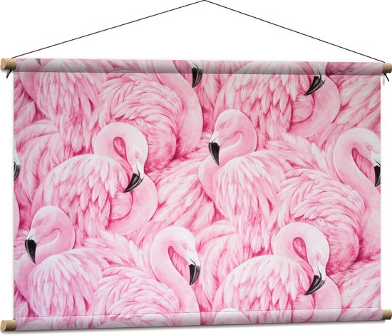 Textielposter - Getekende Roze Flamingos - 90x60 cm Foto op Textiel