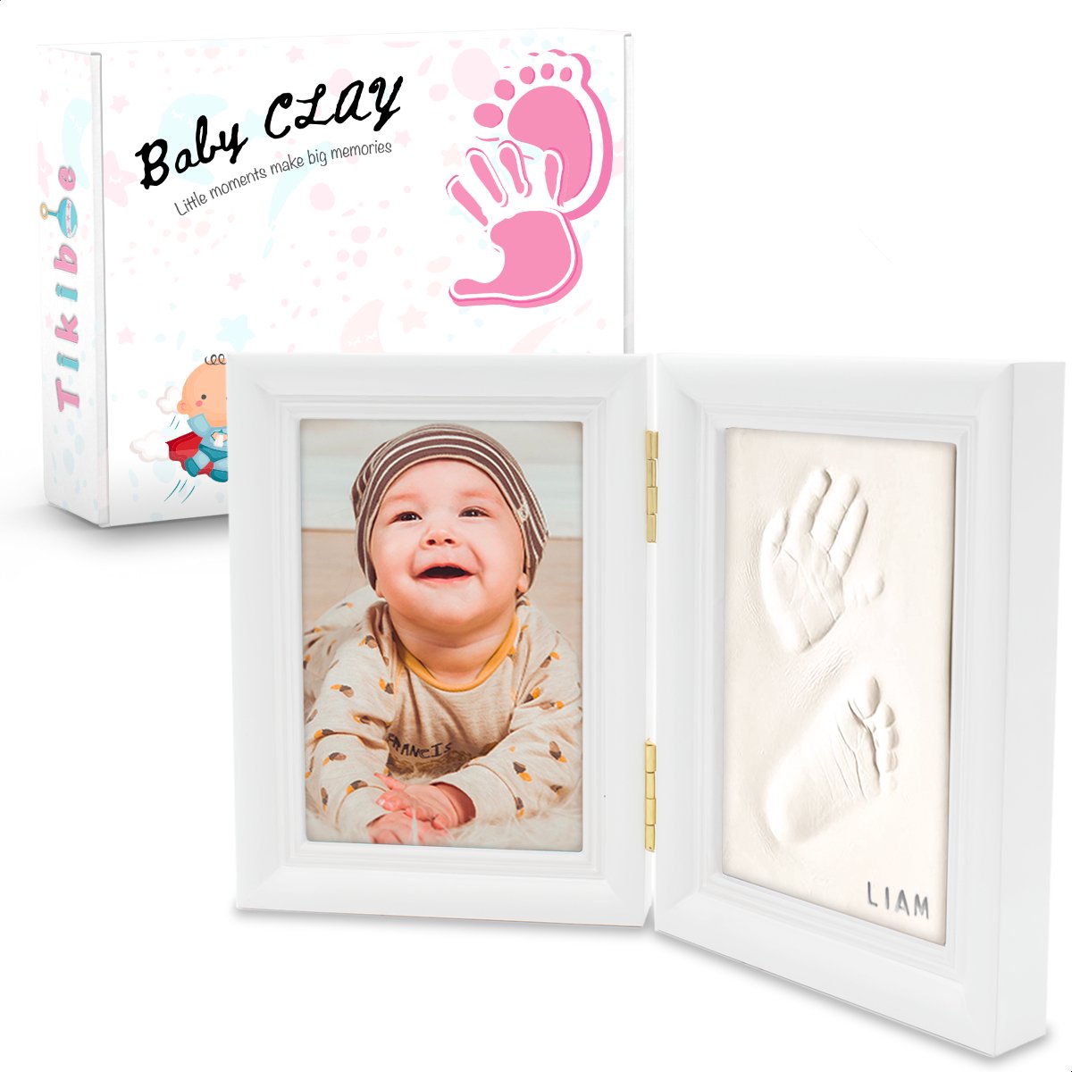 TIKIBOE Baby Fotolijst - Gipsafdruk baby - Klei Afdruk Baby Voet en Hand - Kraamcadeau Jongen of Meisje - Babyshower - Kraampakket/Geboorte Cadeau - Baby Art - Kraam Cadeau – foto 7