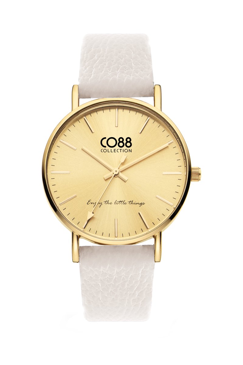 CO88 Collection 8CW-10114 Horloge - Dames - Creme - Leren Band - tot 20 cm Polsmaat - 36 mm Doorsnee - Goudkleurig
