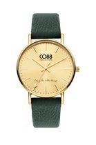 CO88 Collection 8CW-10103 Horloge - Dames - Groen - Leren Band - tot 20 cm Polsmaat - 36 mm Doorsnee - Goudkleurig