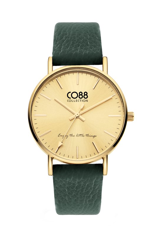 CO88 Collection 8CW-10103 Montre - Femme - Vert - Bracelet Cuir - Jusqu'à 20 cm Tour de Poignet - 36 mm Diamètre - Doré