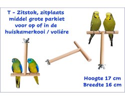 Zitstok T standaard parkiet dikte 15 mm beukenhout. incl bevestiging voor op of in een vogelkooi kooi