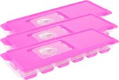 Set van 4x stuks trays met ijsklontjes/ijsblokjes vormpjes 12 vakjes kunststof roze met afsluitdeksel