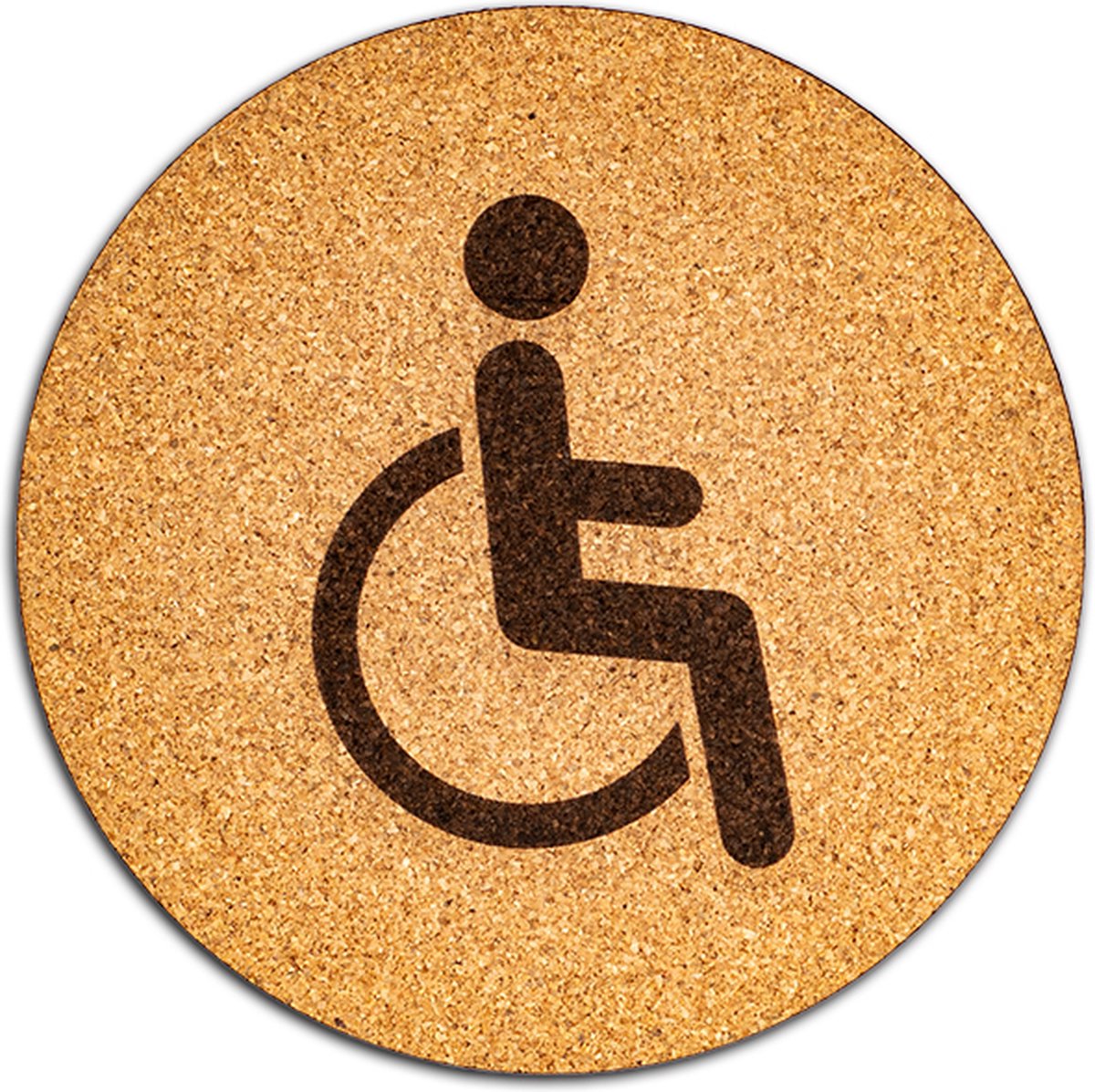 Wc bordje – Gehandicapt – Rond – Kurk – 10 x 10 cm - Toilet bordje – Deurbord – Zelfklevend