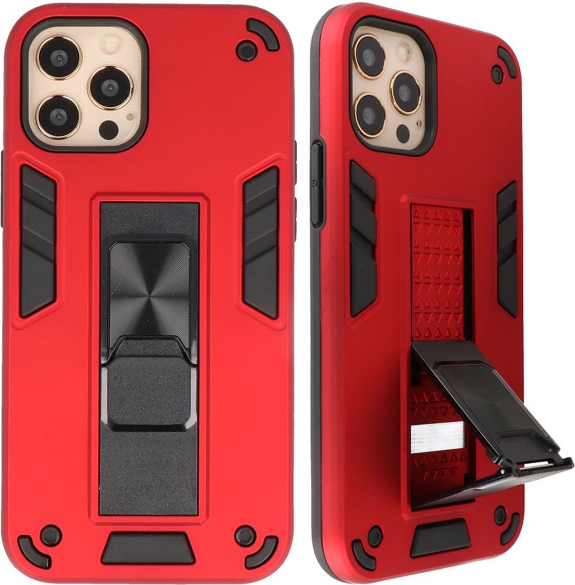 Hoesje Stand Hardcase Back Cover Color Rood geschikt voor Iphone 12 Pro Max
