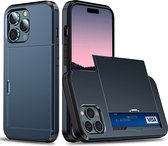 Mobiq - Hybrid Card iPhone 14 Pro Hoesje met Pashouder - blauw