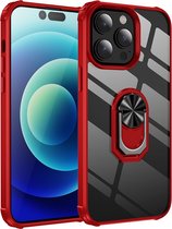 Mobiq - Clear Hybrid Ring Case iPhone 14 Pro Hoesje - rood