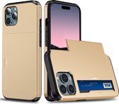 Mobiq - Hybrid Card iPhone 14 Pro Max Hoesje met Pashouder - goud