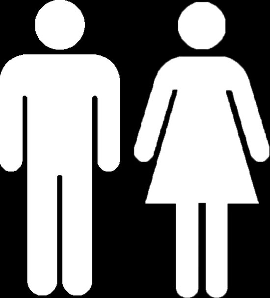 Toiletsticker - Symbool heren en dames - set van twee - wit - H 15 cm - kantoorsticker - wc bordje - wc pictogram - deursticker
