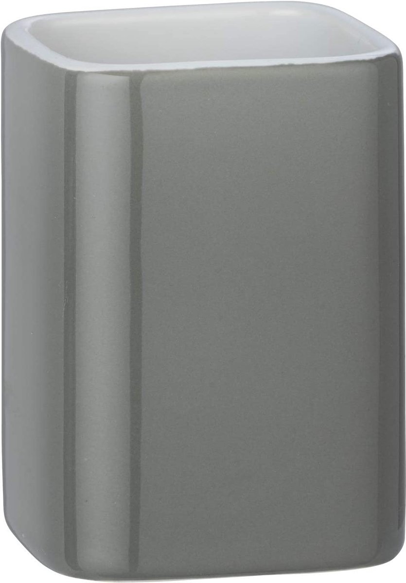 WENKO Tandenborstelbeker Elmo grijs keramiek - tandenborstelhouder voor tandenborstel en tandpasta, keramiek, 6,5 x 9 x 6,5 cm, grijs