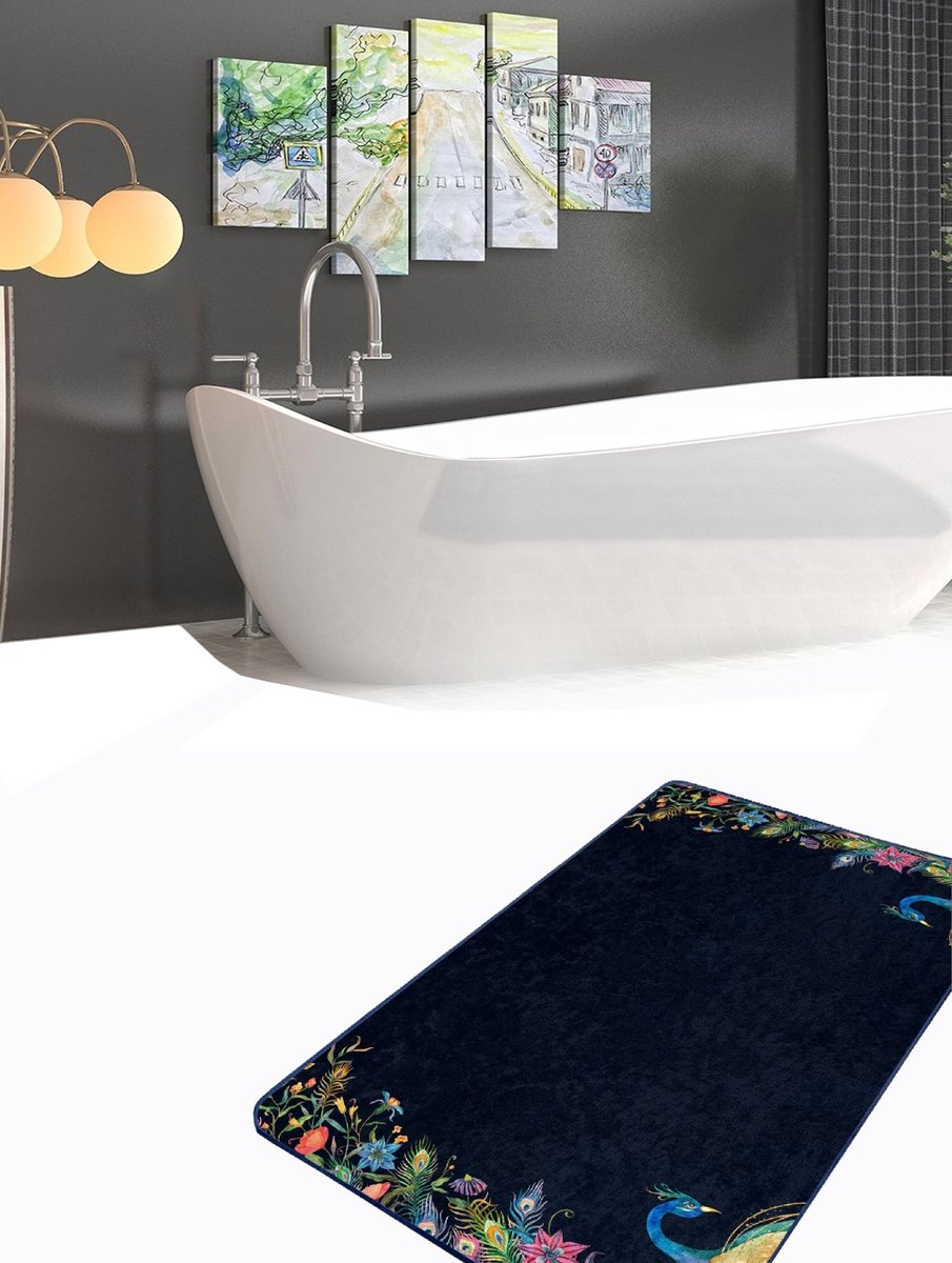 Badmat antislip - 50x80 x 2 stuks - Deurmat voor binnen - Wc mat - Toiletmat - Pauw & Bloemen - De Groen Home