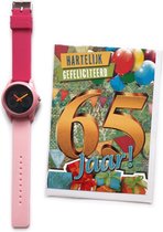 Wenskaart Hartelijk Gefeliciteerd 65 Jaar + Verjaardag Horloge 65 jaar - HOR-65-ROZE