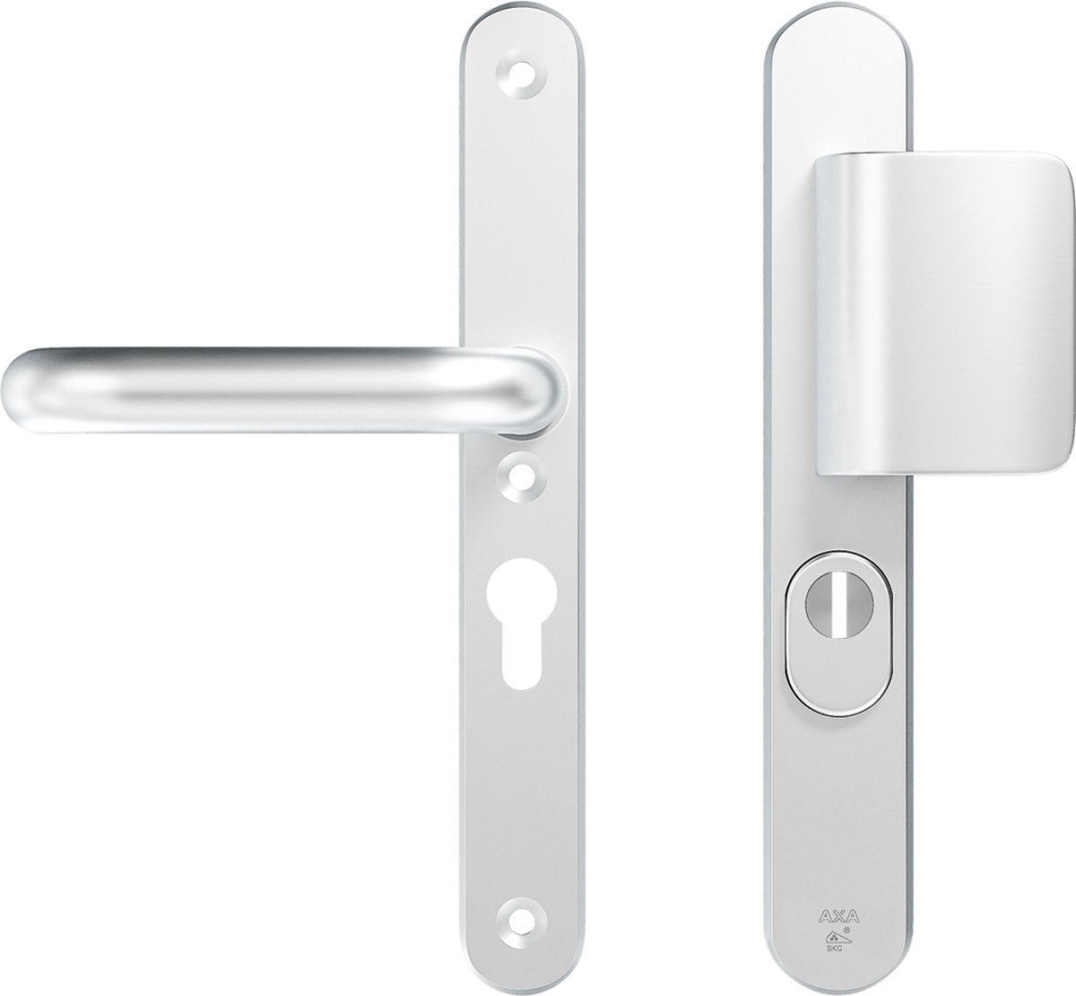 AXA Veiligheidsbeslag (Oval Plus) Smal Aluminium glad: Duwer-Kruk (model D-duwer/U) PC55 met kerntrekbeveiliging SKG***