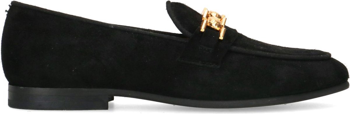 Manfield - Dames - Zwarte suède loafers met goudkleurige chain - Maat 39 |  bol.com