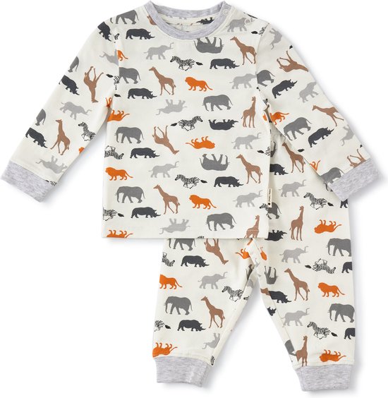 Pyjama Little Label Garçons Taille 92/2A - beige, marron, gris, orange - Safari - Pyjama Enfant - Katoen BIO doux